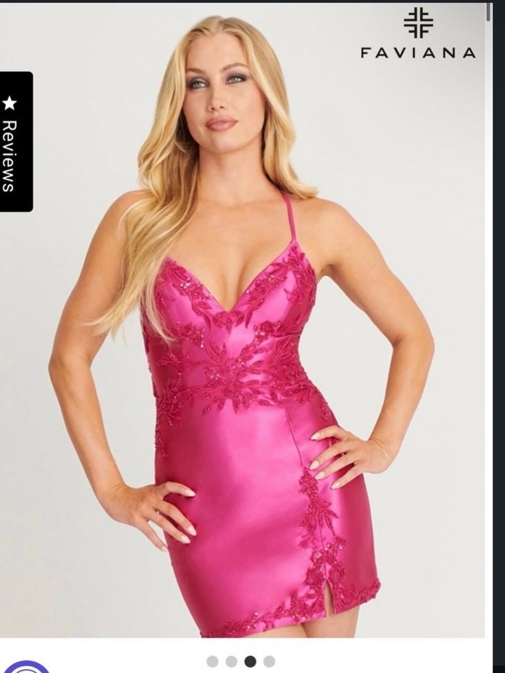 Faviana Fuchsia Satin Sequined Bodycon Mini Dress